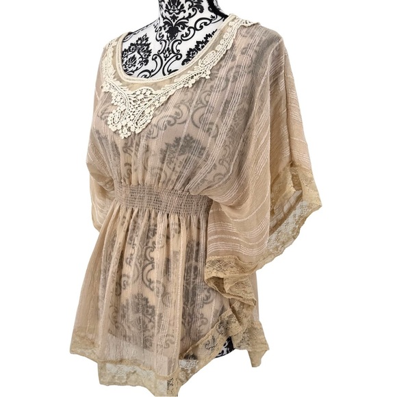 2B Bebe Vintage Y2k Cream Blouse with Dolman Sleeves and Embellished Details - Picture 7 of 12